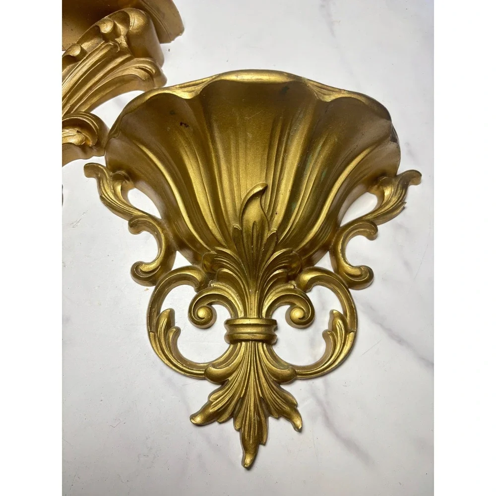 Vintage Gold Wall Shelf and Pocket Planter Set Hollywood Regency Ornate Decor